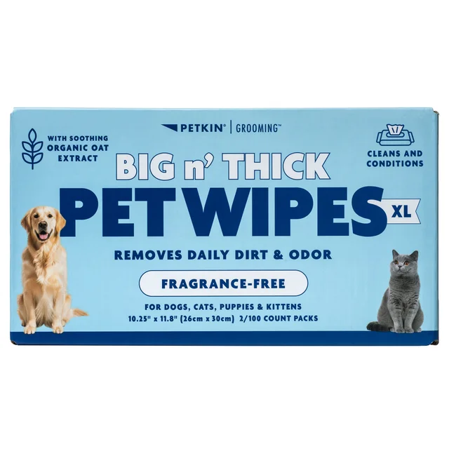PETKIN FRAGRANCE FREE XL GROOMING WIPES 200 CT