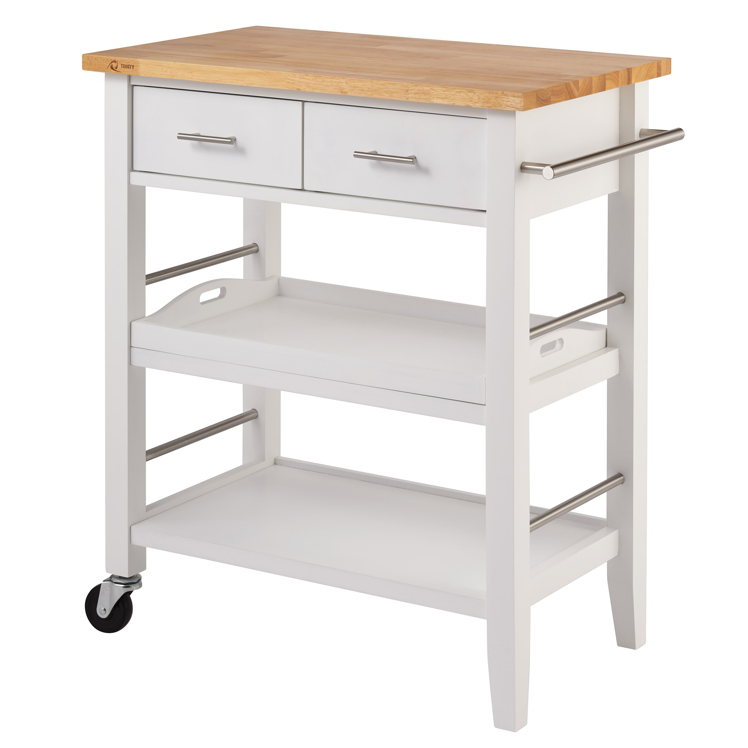 TRINITY White 3-tier Wood Kitchen Cart with Drawers