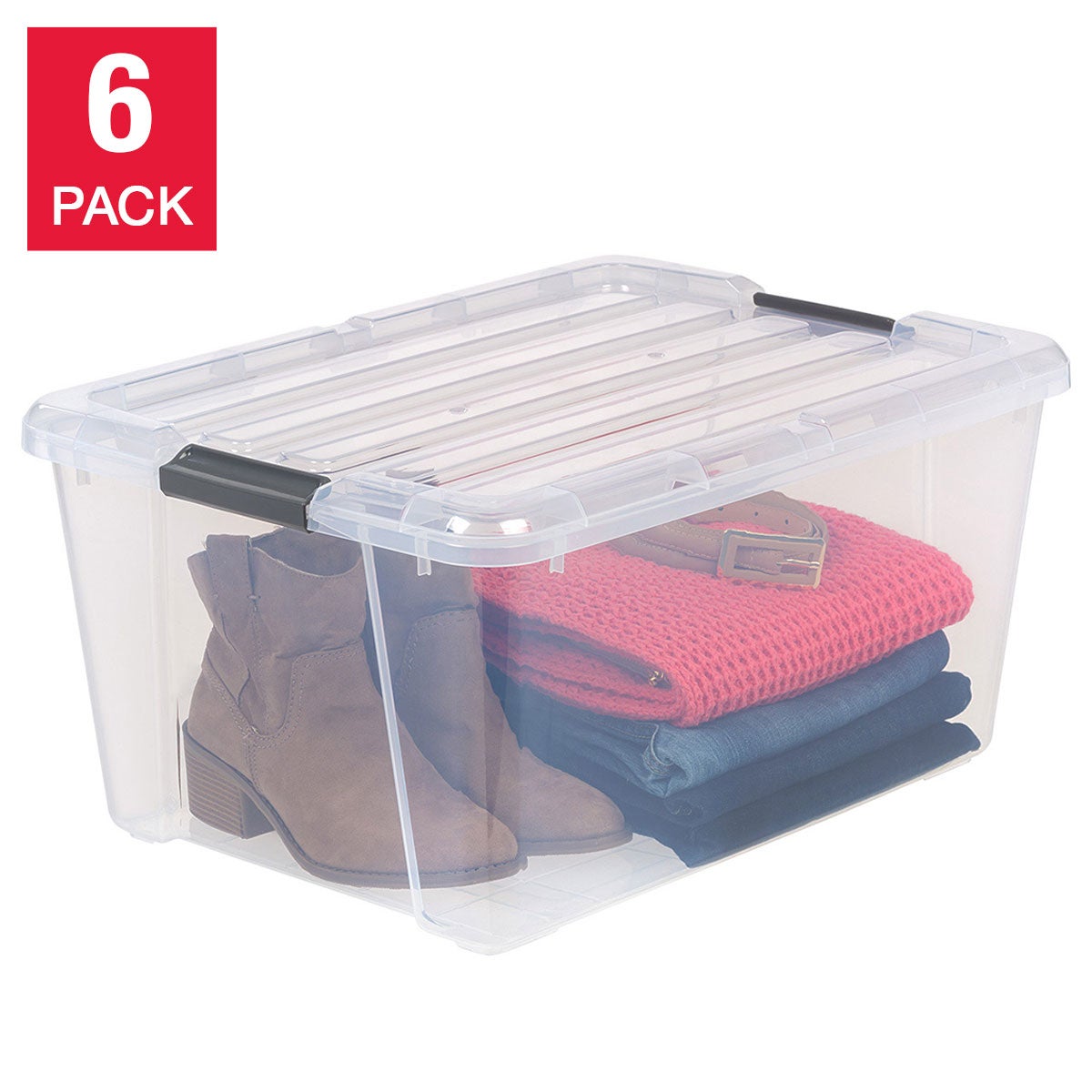 IRIS 45QT Clear Storage Bin with Buckles, 6-pack | Costco, image size:1200x1200