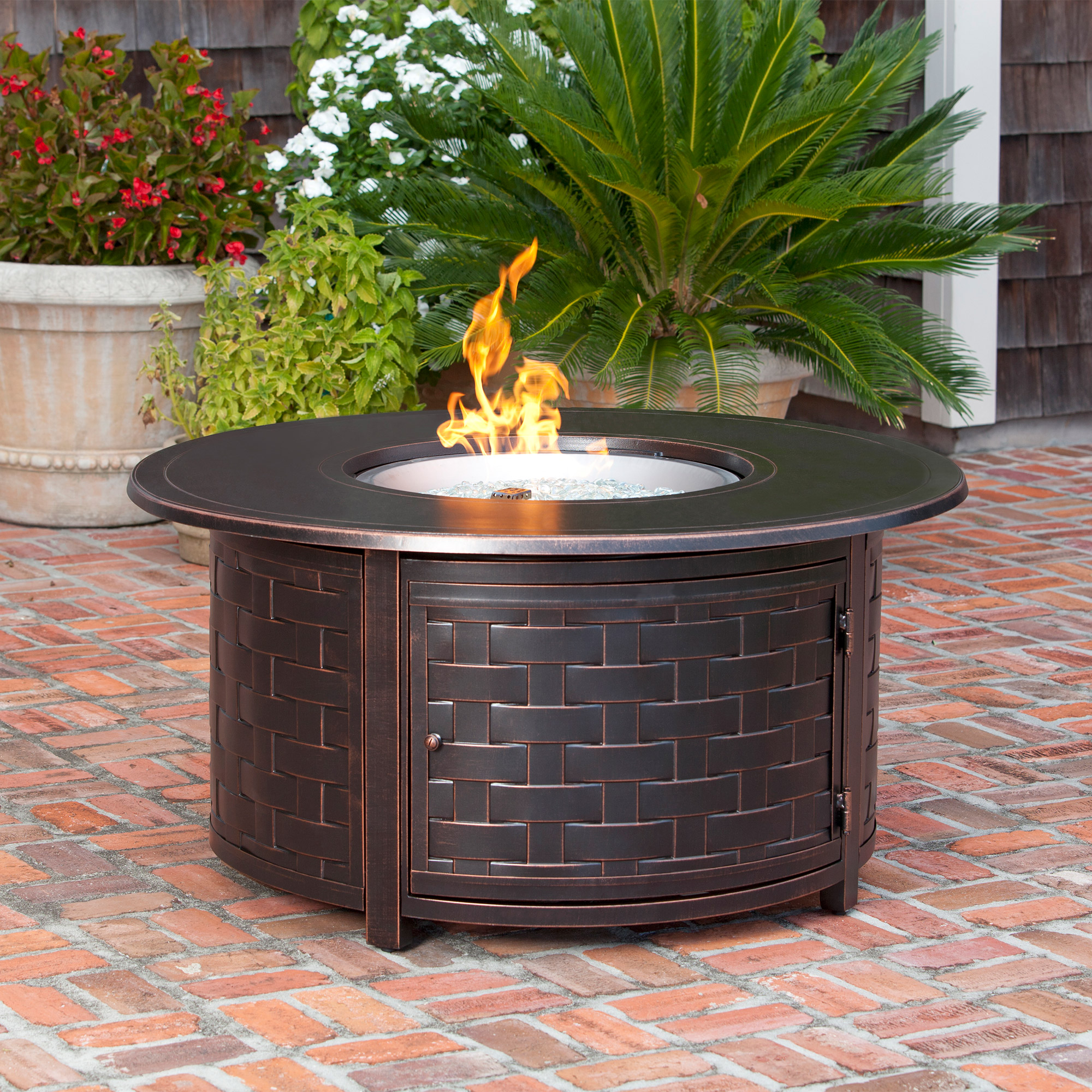 Paramount Zach Round Woven Cast Aluminum Gas Fire Table 
