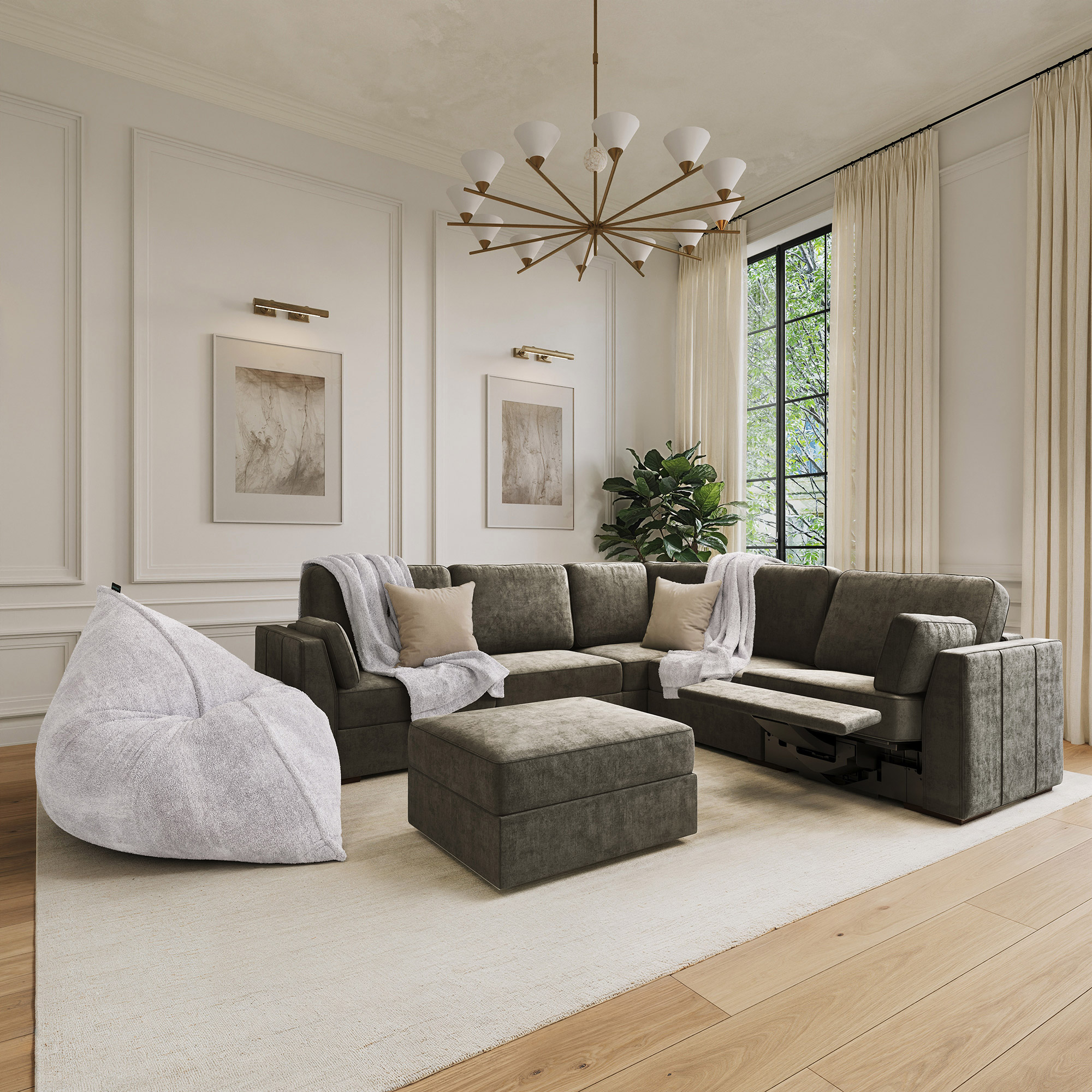 Lovesac Modular Sectional Sofa Bundle 6 Seats/8 Angled Sides with Power Recliner and Storage