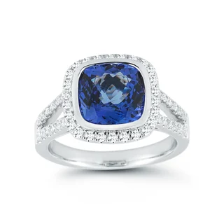 14KT WHITE GOLD .48CTW VS2,I DIAMOND AND TANZANITE RING