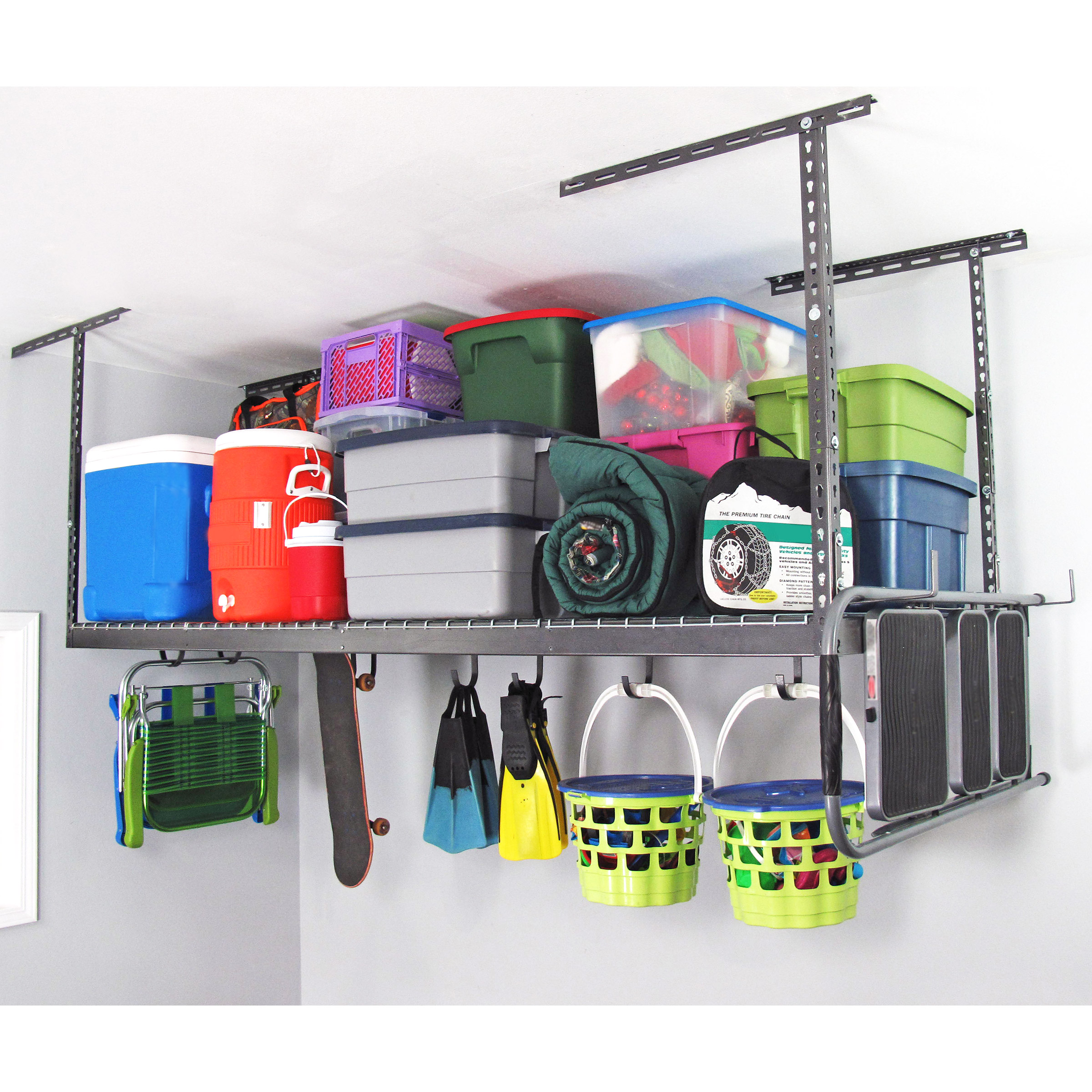 SafeRacks 3 ft x 8 ft Overhead Garage Storage Rack and Accessories Kit