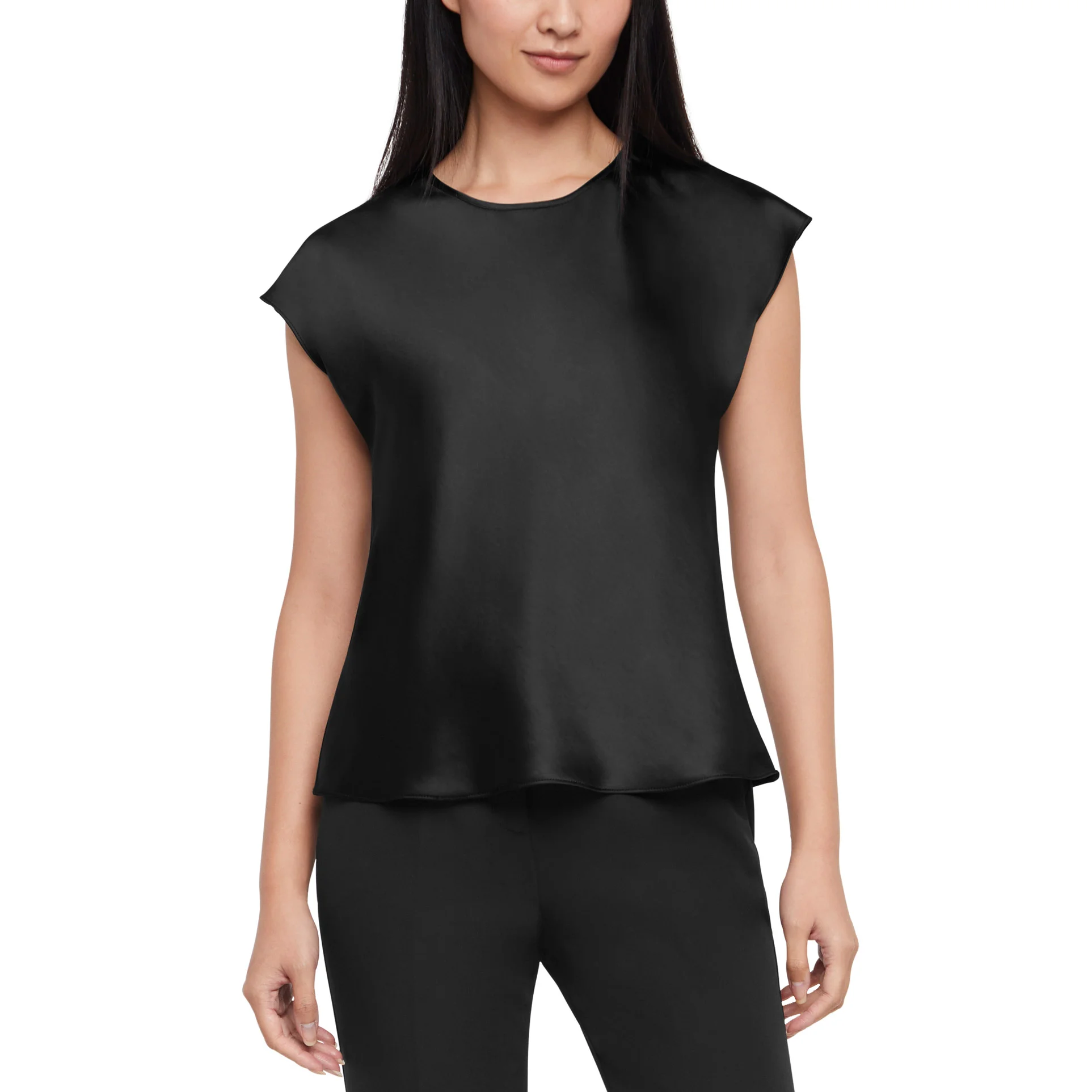 Express Women’s Short Sleeve Satin Blouse Back Keyhole