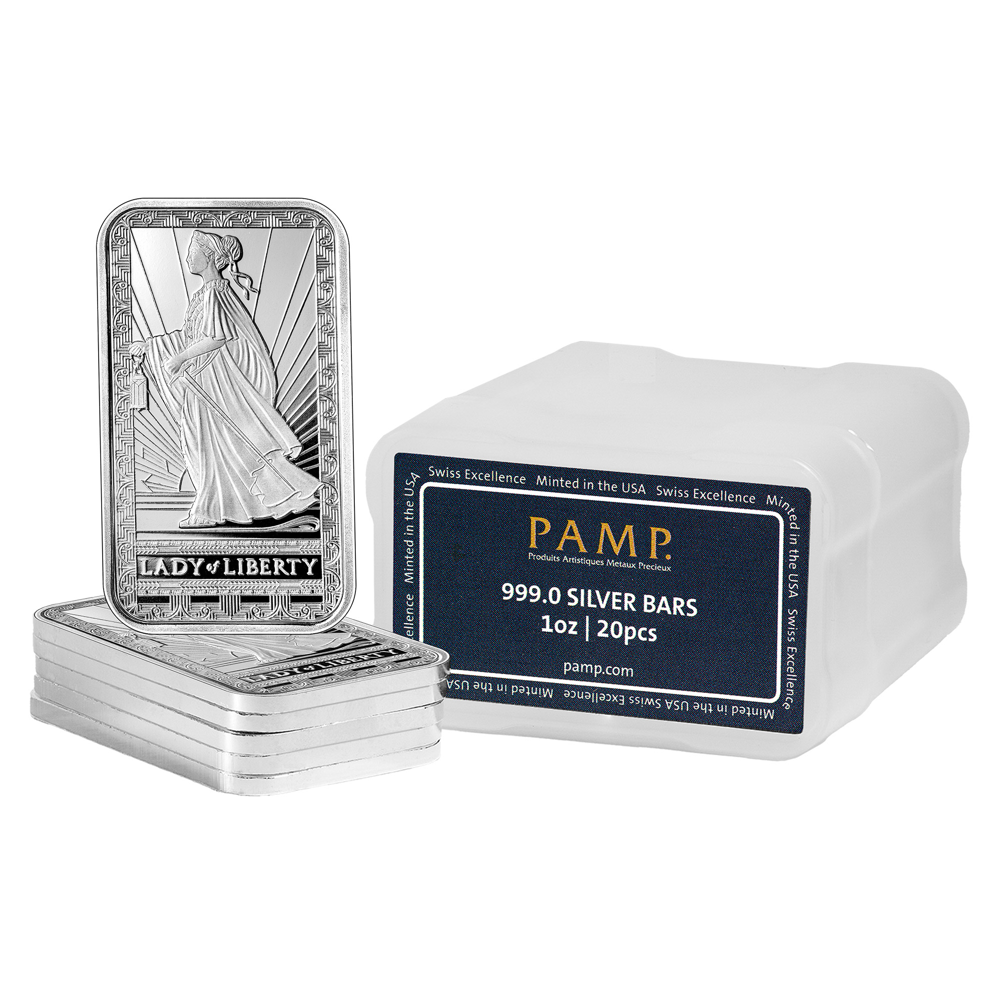 1 oz PAMP Lady of Liberty Silver Bar, 20-count | Costco