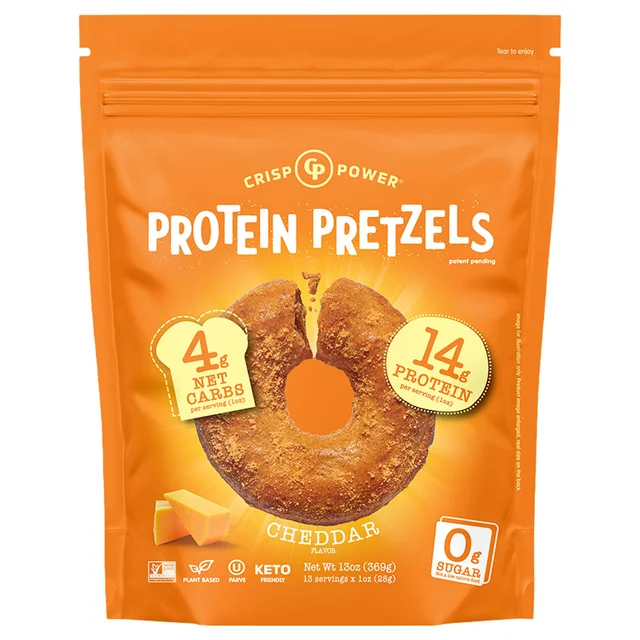 CRISP POWER PRETZELS CHEDDAR PROTEIN 13OZ (.81 LBS)