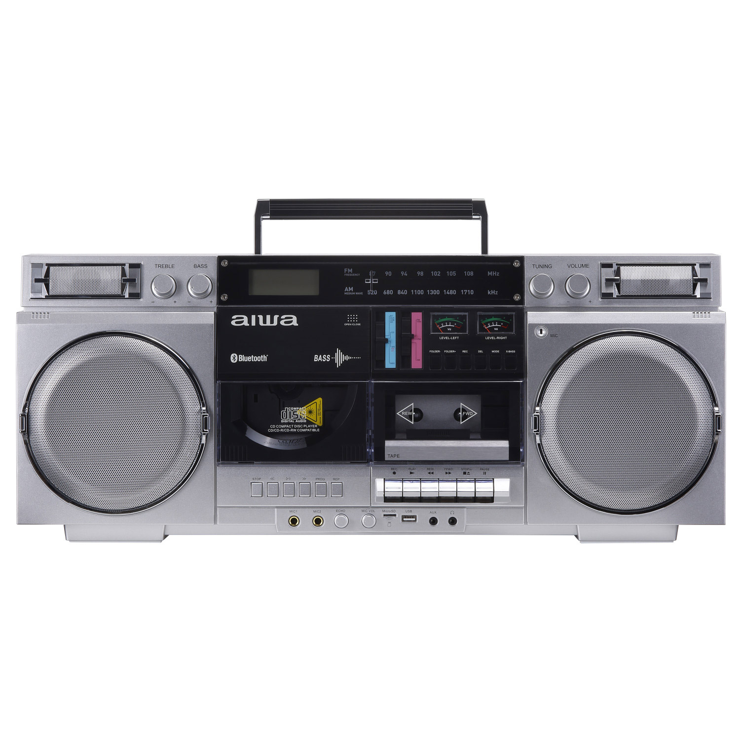 Aiwa Backtrack Retro Boombox with Bluetooth, Silver | Costco