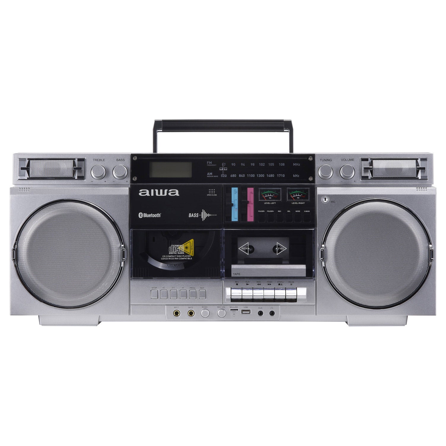 Aiwa Backtrack Retro Boombox with Bluetooth, Silver | Costco