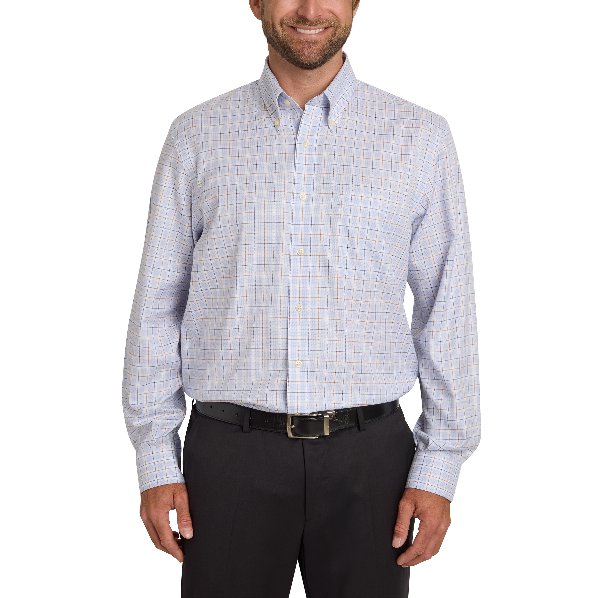 kirkland long sleeve dress shirts Kirkland Signature Men's Tailored Fit Dress Shirt, Blue/Brown Check