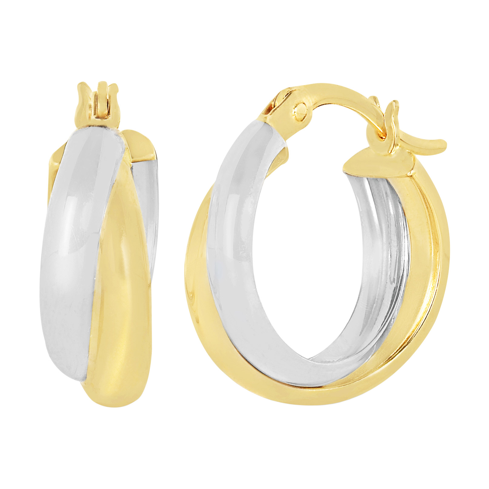 High Polish Double Row Hoop Earrings in Two-Tone Gold