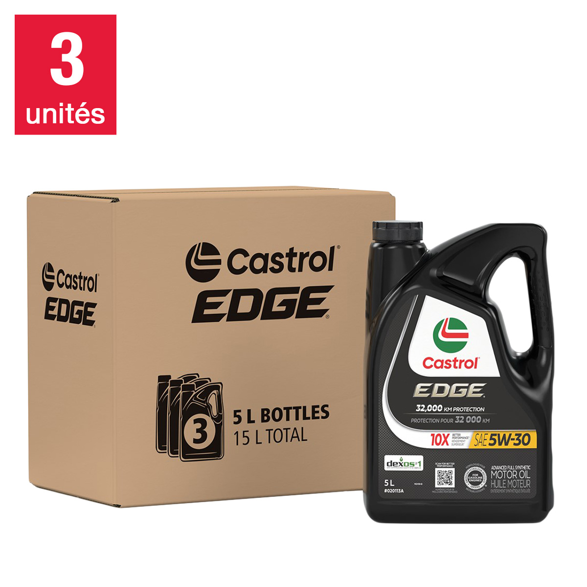Castrol – Ensemble de 3 contenants de 5 L d’huile pour moteur 5W30