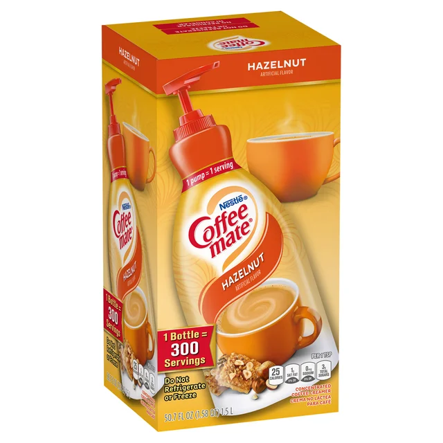 Nestlé Coffee-mate Liquid Creamer, Hazelnut, Pump Bottle, 50.7 fl oz