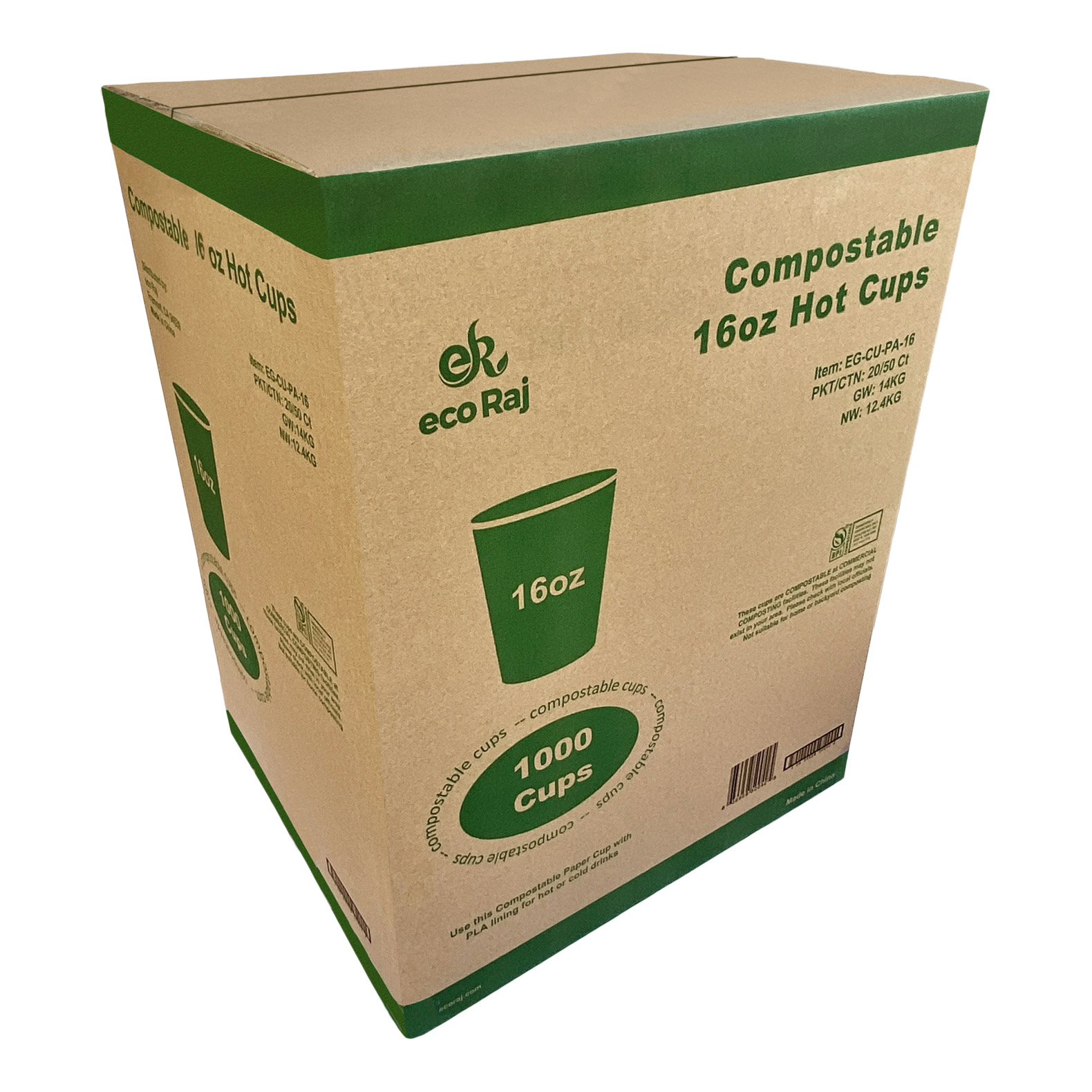 Eco Raj 16 oz Hot or Cold Compostable Cup  1 000-count