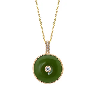 Nephrite Green Jade and Diamond 14kt Yellow Gold Pendant