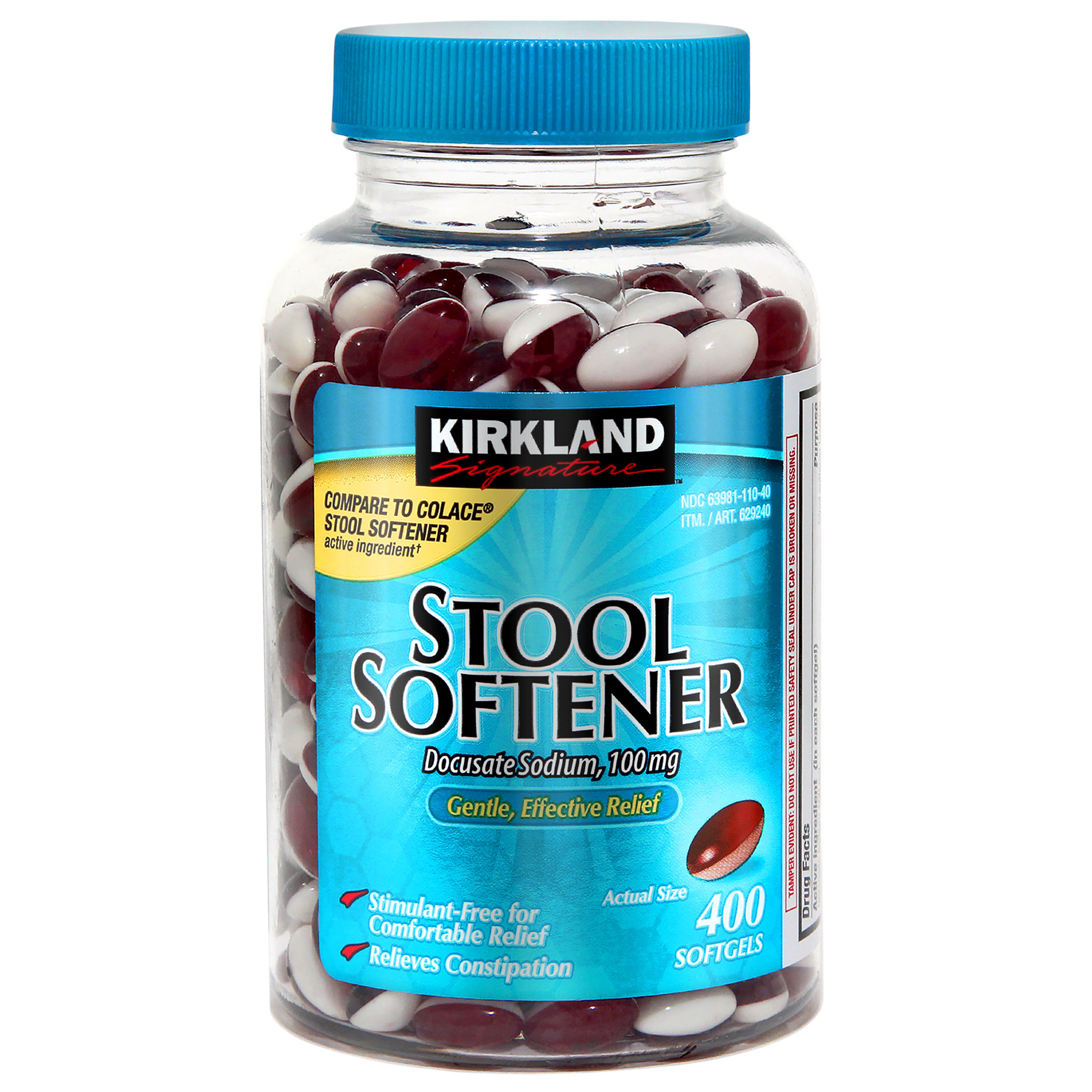 Kirkland Signature Stool Softener 100mg, 400 Softgels (6 Packs) Docusate Sodium