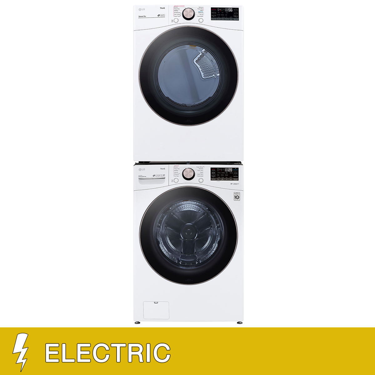LG 4.5 cu. ft. Front Load Washer with TurboWash 360° and 7.4 cu. ft. ELECTRIC Dryer with TurboSteam and Built-In Intelligence with Stacking Kit