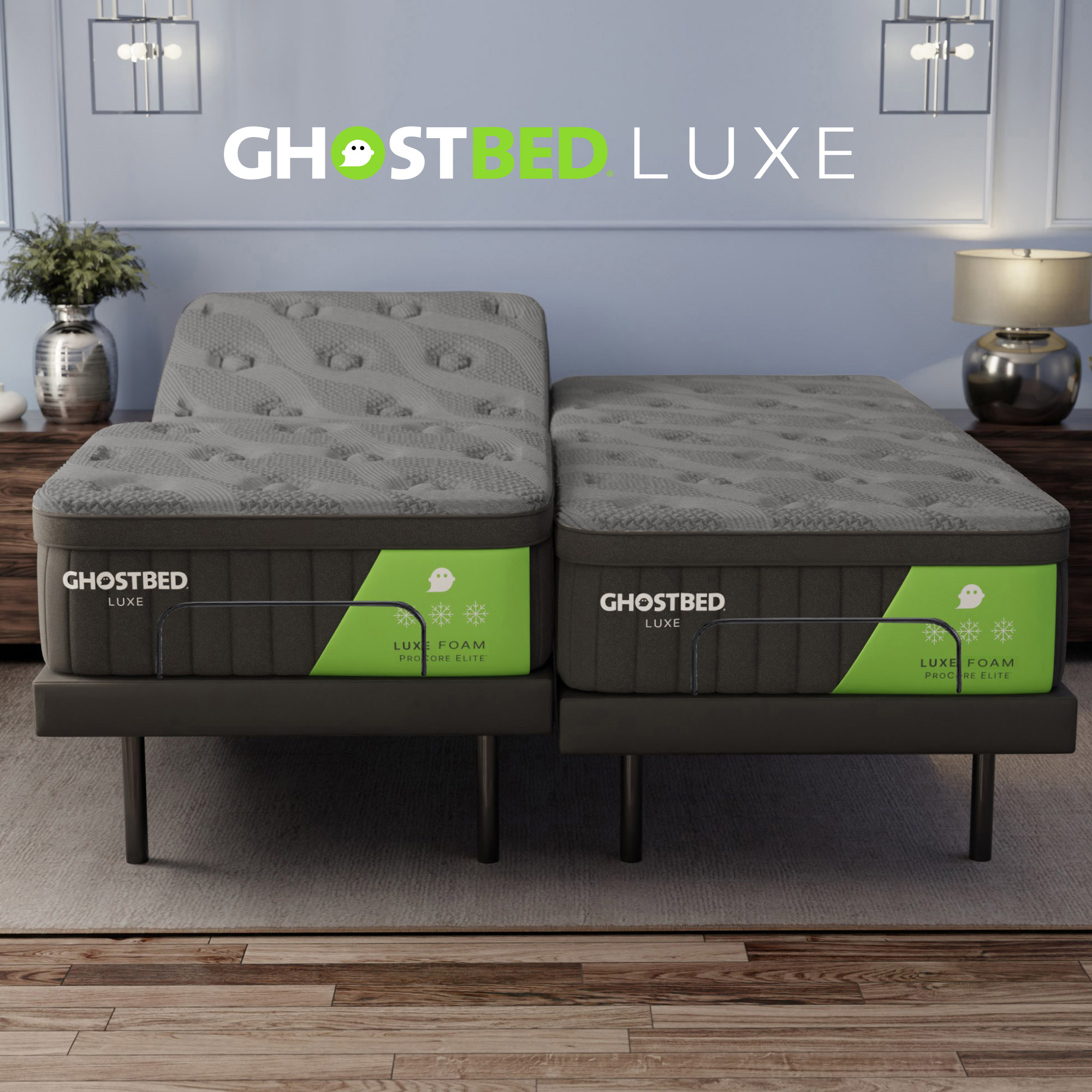 GhostBed Luxe II - Matelas de 35,6 cm (14 po) en mousse à mémoire de forme avec gel et base réglable