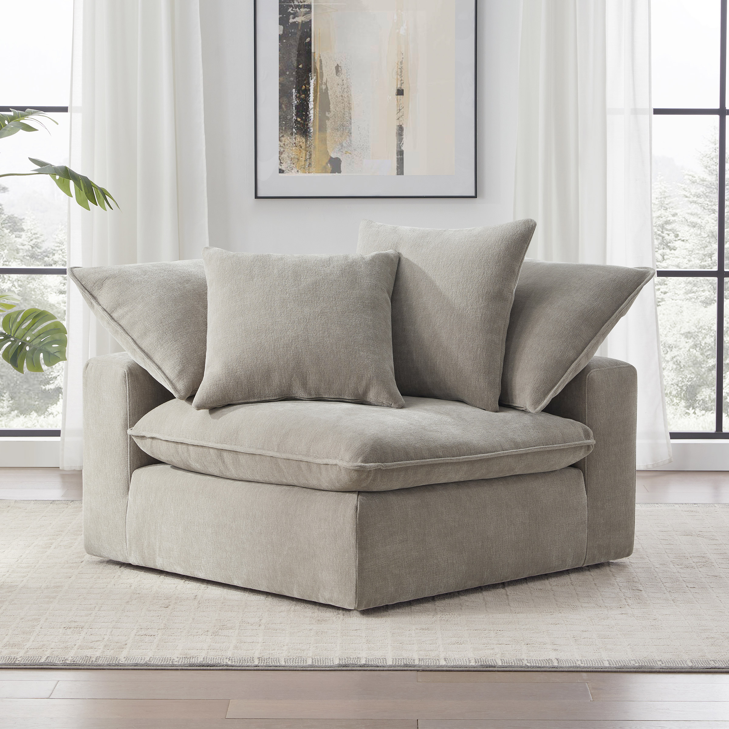 Sereen Fabric Corner Chair with 2 Pillows, Taupe