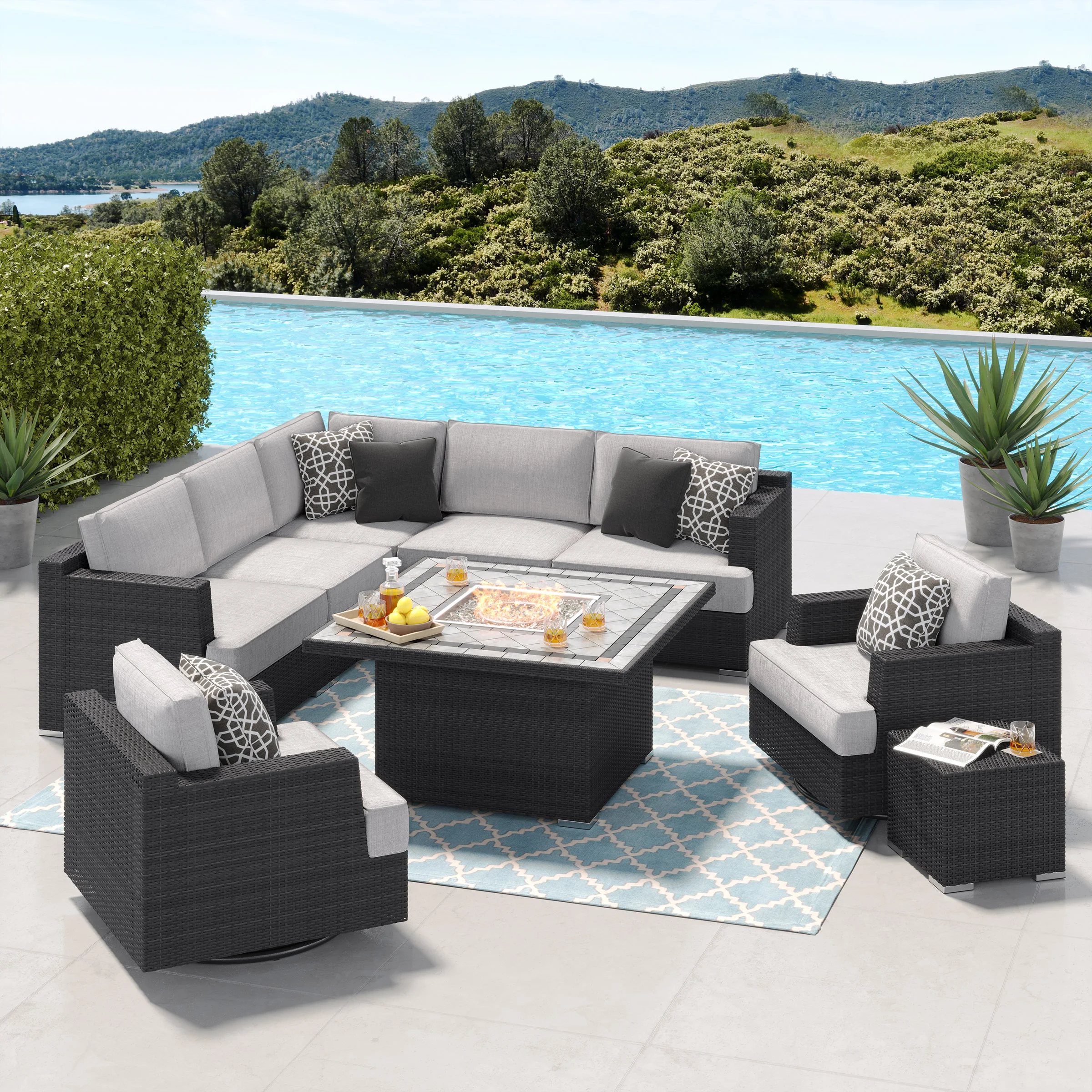 Sirio Niko 9-piece Fire Outdoor Patio Seating Set | Costco