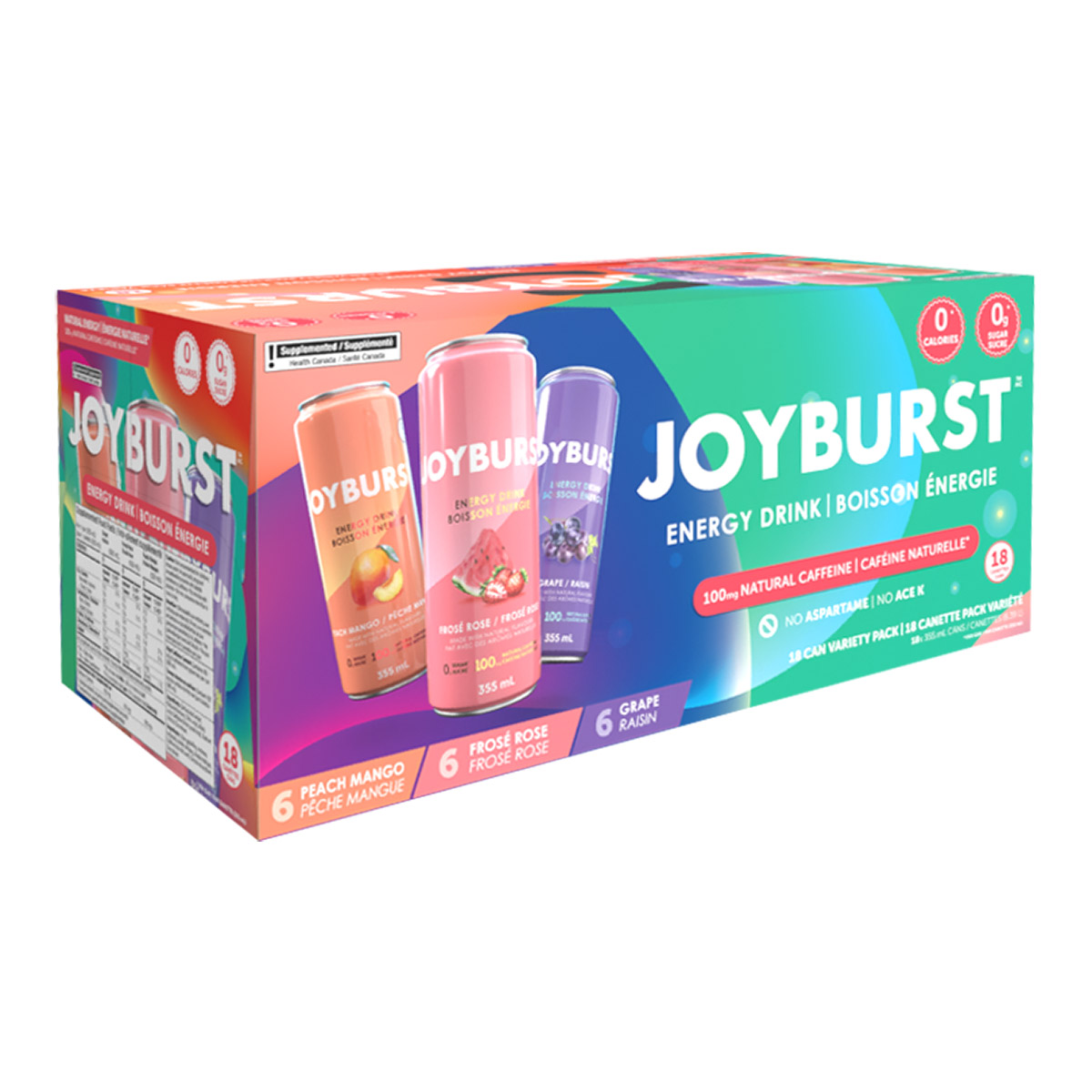 Joyburst Natural Energy Drink Variety Pack, 355 mL, 18-pack