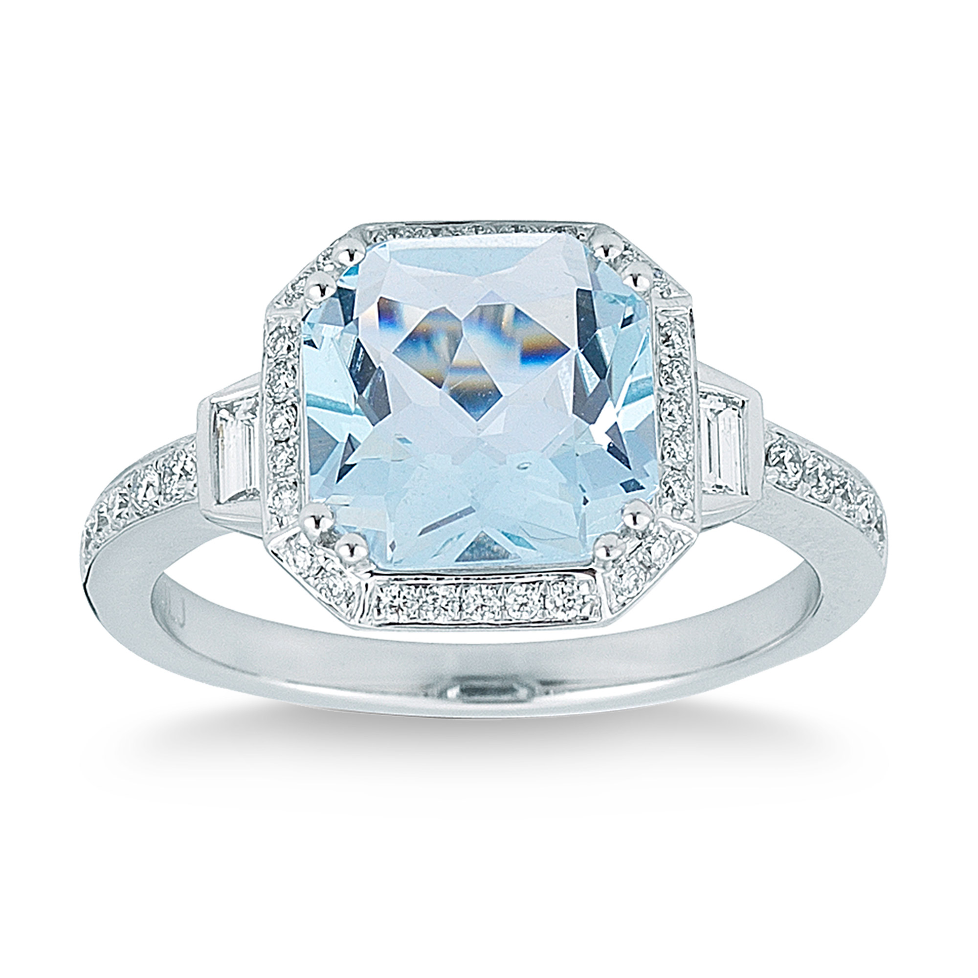 Square Cut Aquamarine and Diamond Ring (0.34 ctw) | Costco