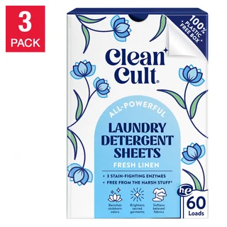 Cleancult Laundry Detergent Sheets, Fresh Linen, 180 Loads, 180 Sheets