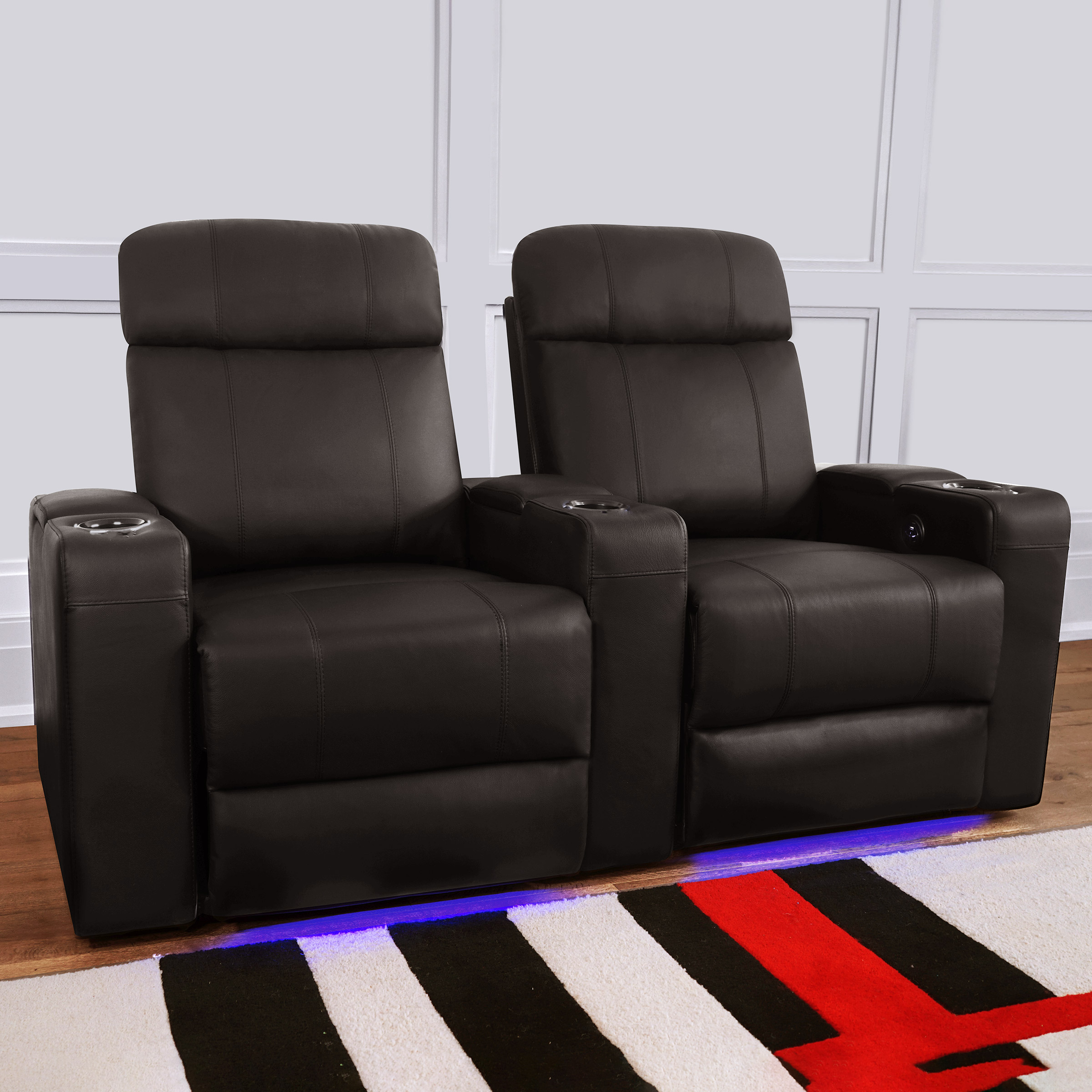 Siena Black 2-piece Top Grain Leather LED Power Reclining Home Theatre Seating