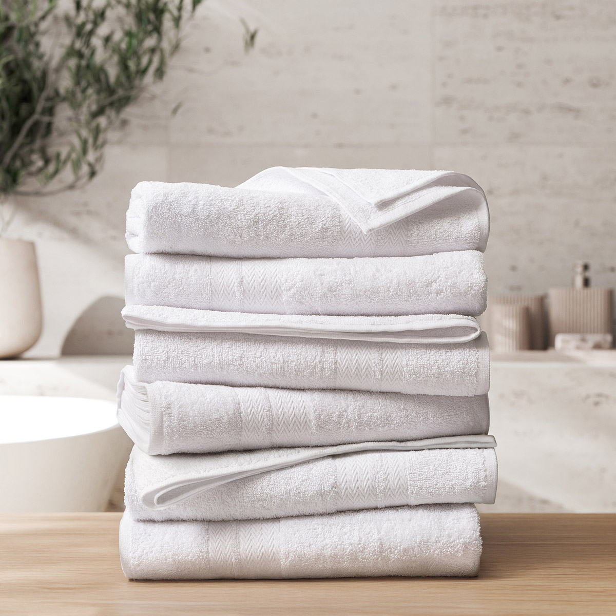 Enova Recycled Cotton Bath Towels for Hospitality and Home  White  Set of 6