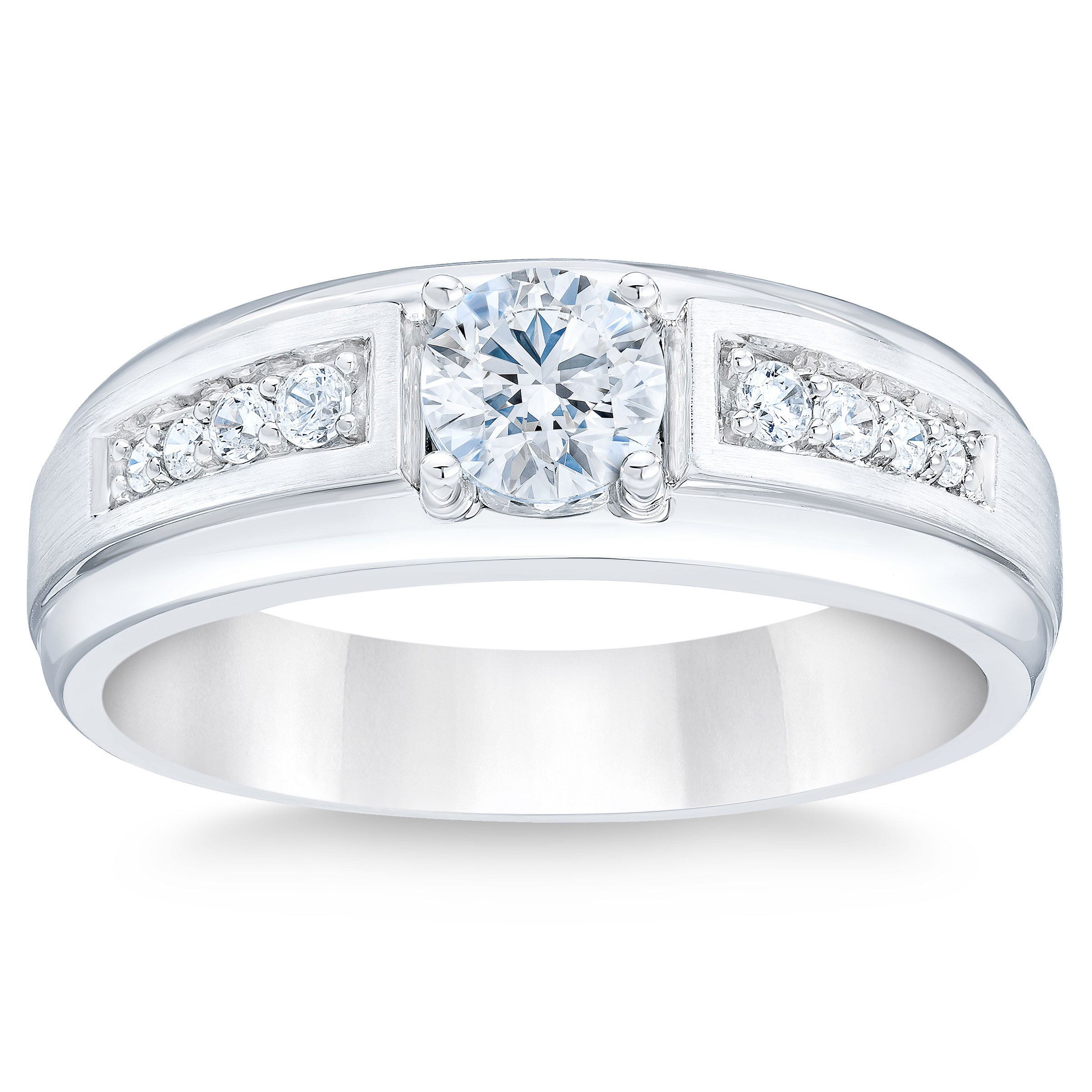 Round Brilliant 0.83 ctw VS2 Clarity  I Color Diamond 14kt White Gold Men's Ring