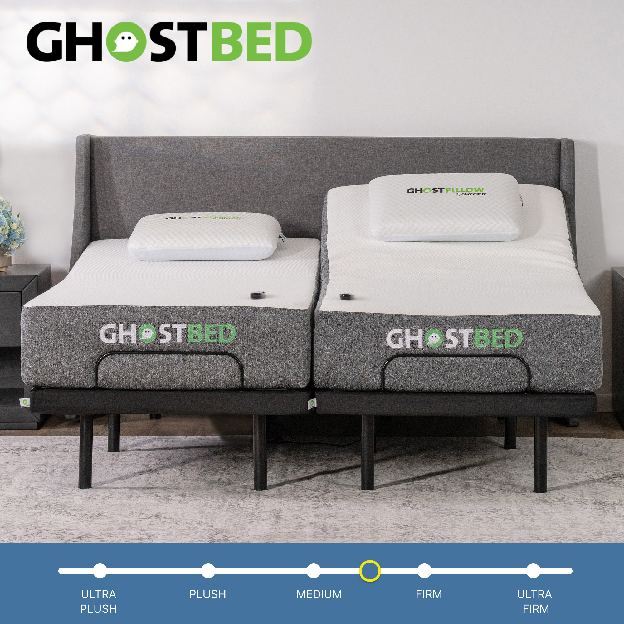 GhostBed Classic 11" Medium-Firm Mattress with Luxury Adjustable Base