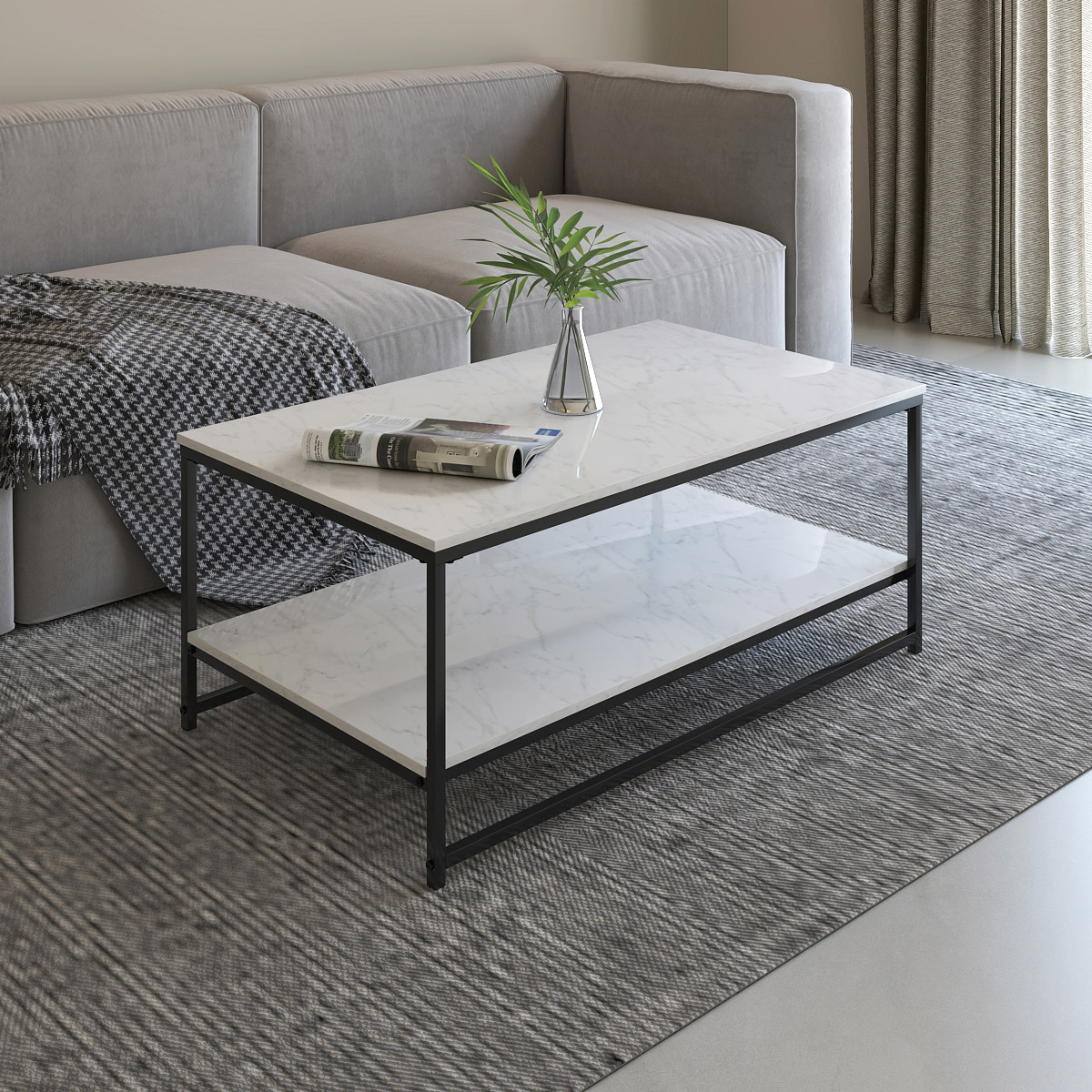 Appollo Brigitte 2-tiered Metal Coffee Table with Marble Top