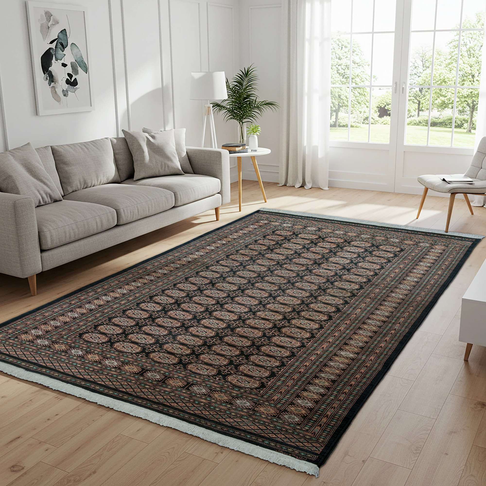 Pakistani Hand Knotted Rug Collection  Classic Bukhara Kuba Black