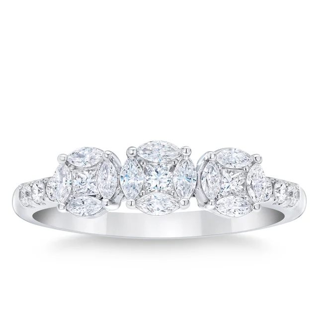 Multi Cut 0.55 ctw VS2 Clarity, I Color Diamond Platinum Ring, Size 7