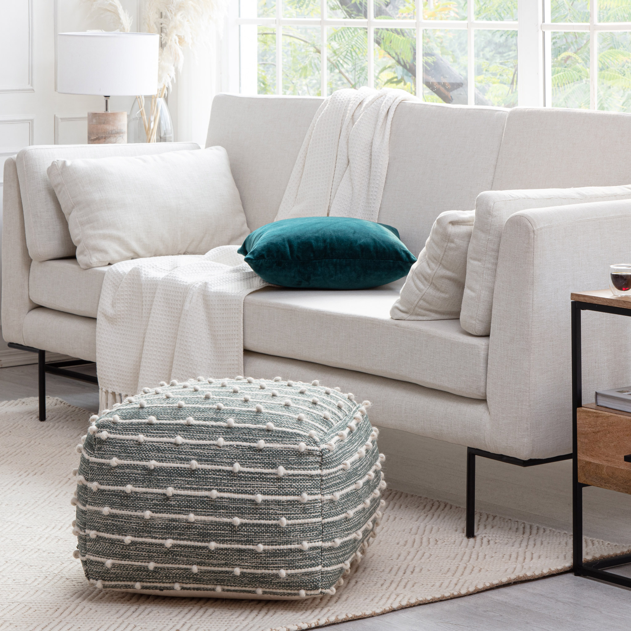 Anji Mountain Handloom Pouf  Woven with Wool