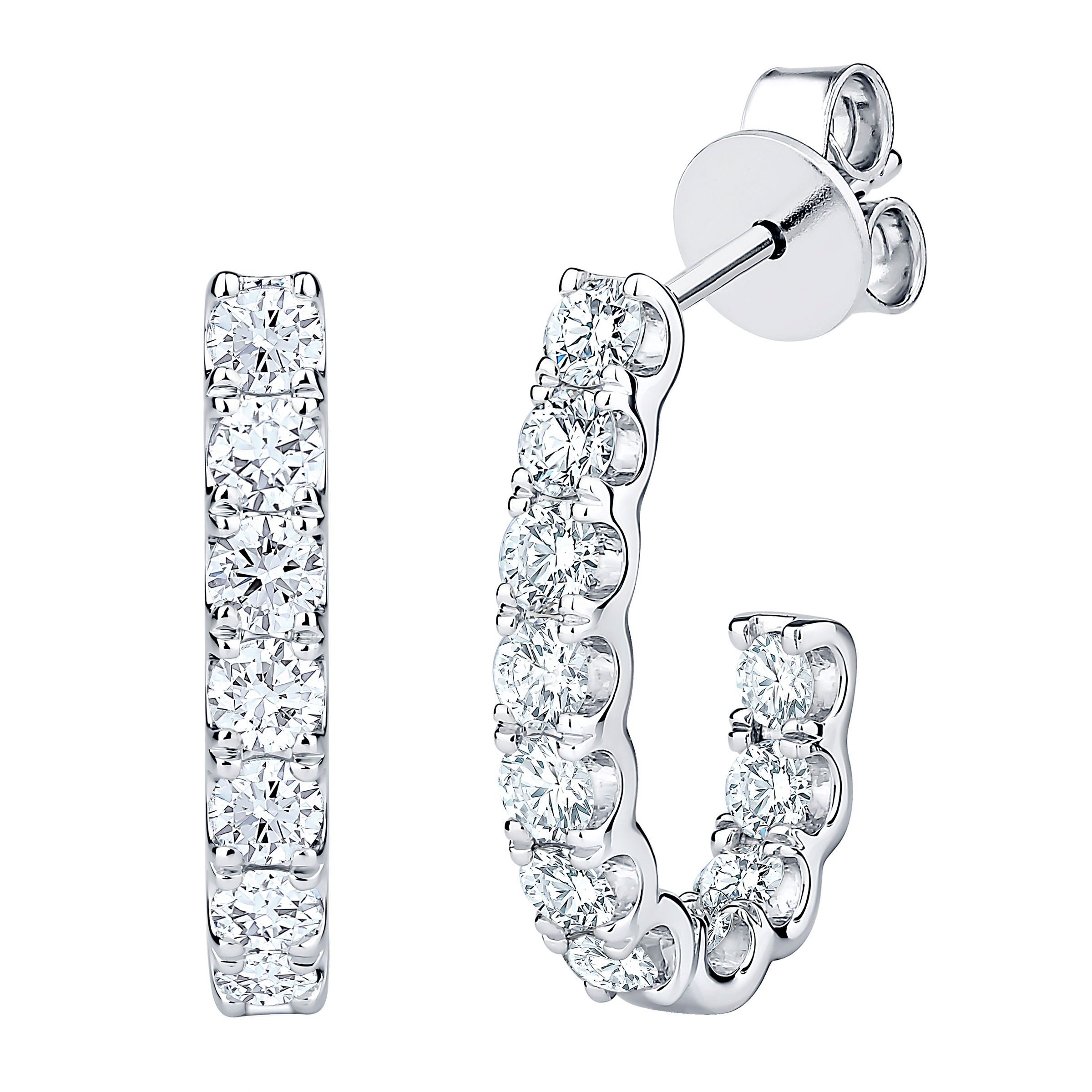 Round Brilliant Diamond J-Hoop Earrings (1.50 ctw)