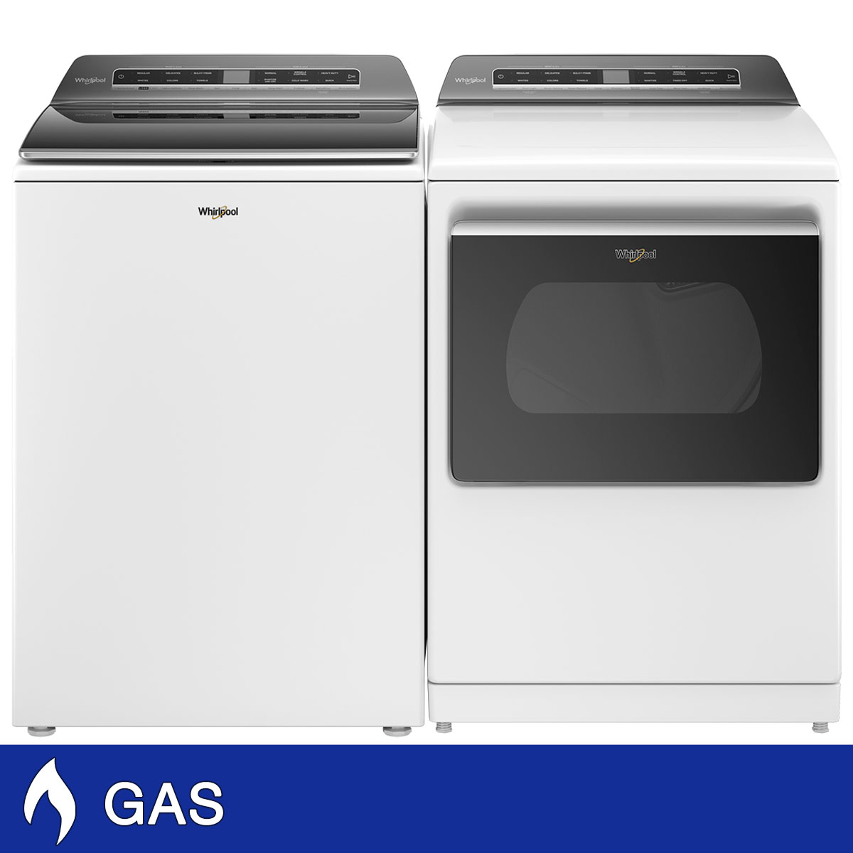 Whirlpool 5.3 cu. ft. Top Load Washer with 2 in 1 Removable Agitator and 7.4 cu. ft. GAS Dryer Laundry Package