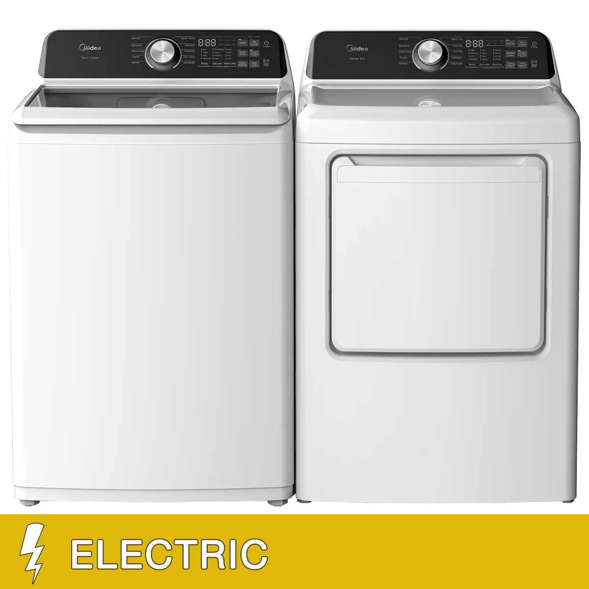 Midea 4.5 cu. ft. Top Load Washer with Impeller and 7.0 cu. ft. ELECTRIC Reversible Door Dryer