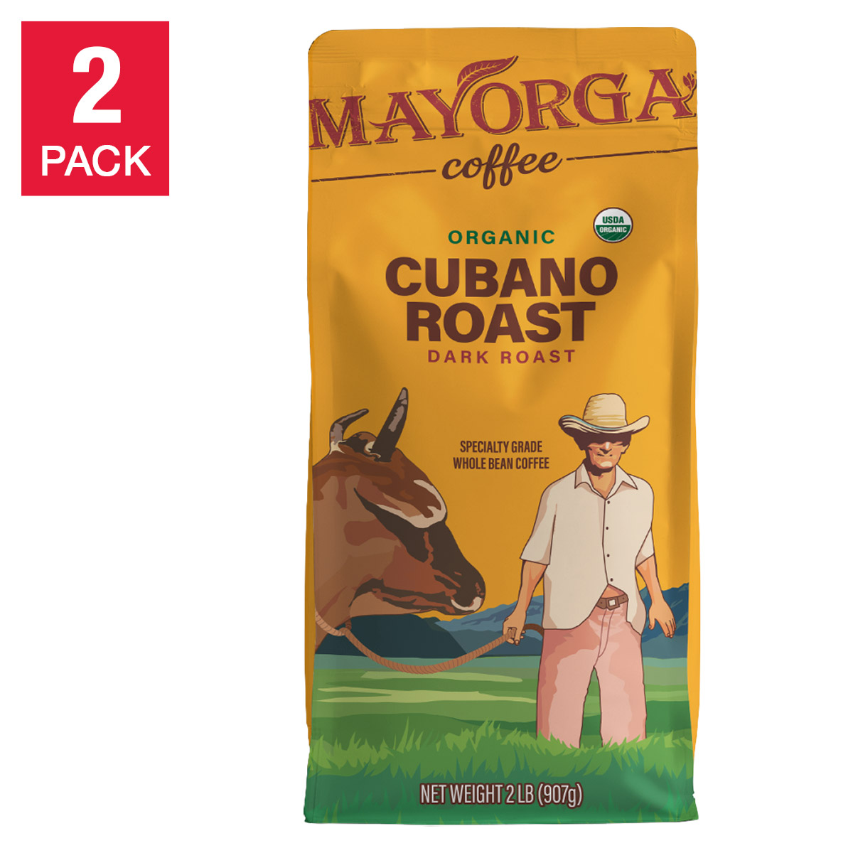 Mayorga Café Cubano Roast  USDA Organic  Dark Roast  Whole Bean Coffee  2lb  2-pack