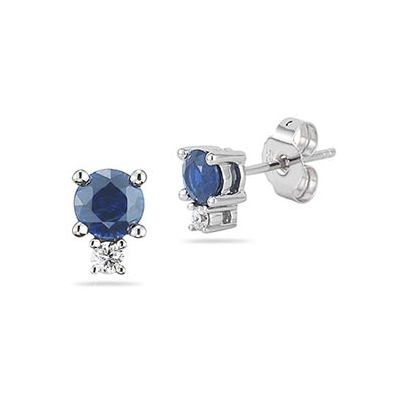 Blue Sapphire and Diamond Earrings 14-kt White Gold