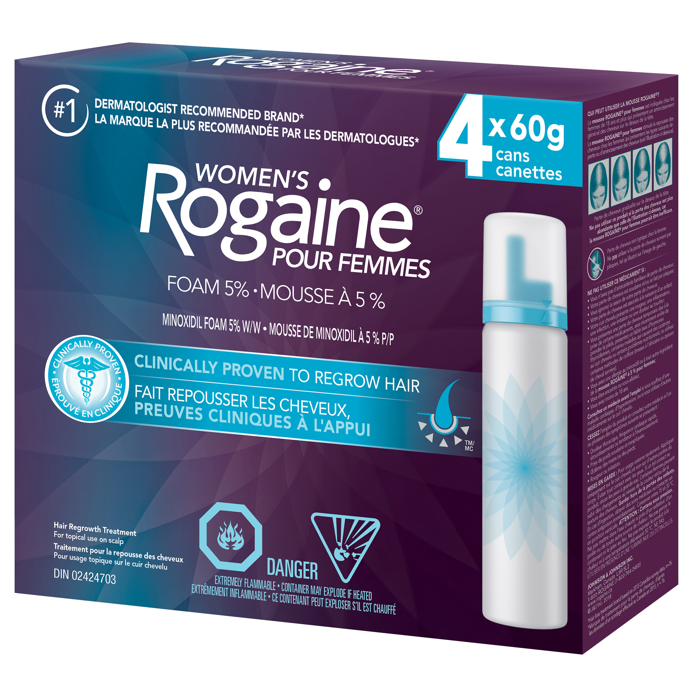 Rogaine - Mousse de repousse des cheveux pour femmes avec 5 % Minoxidil, 4 x 60 g