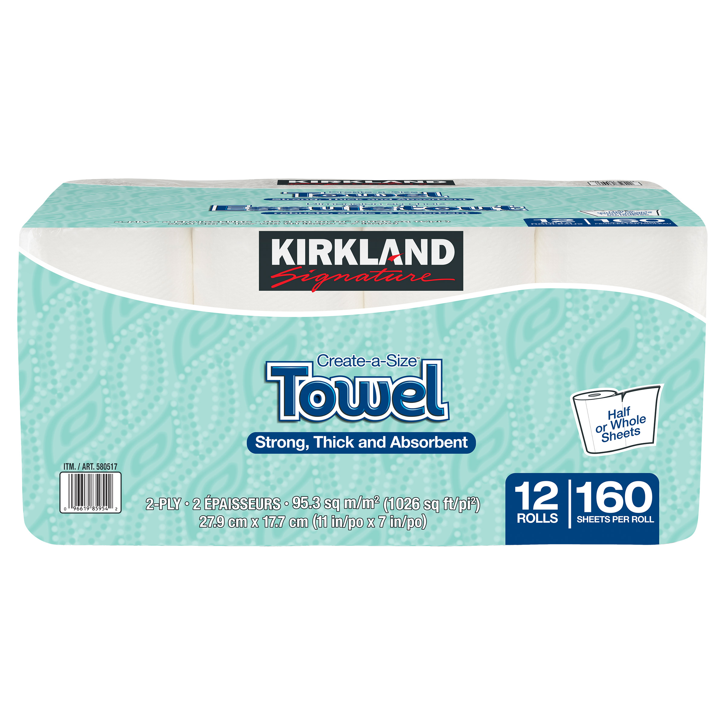 Kirkland Signature – Papier essuietout 2 épaisseurs, Paquet de 12