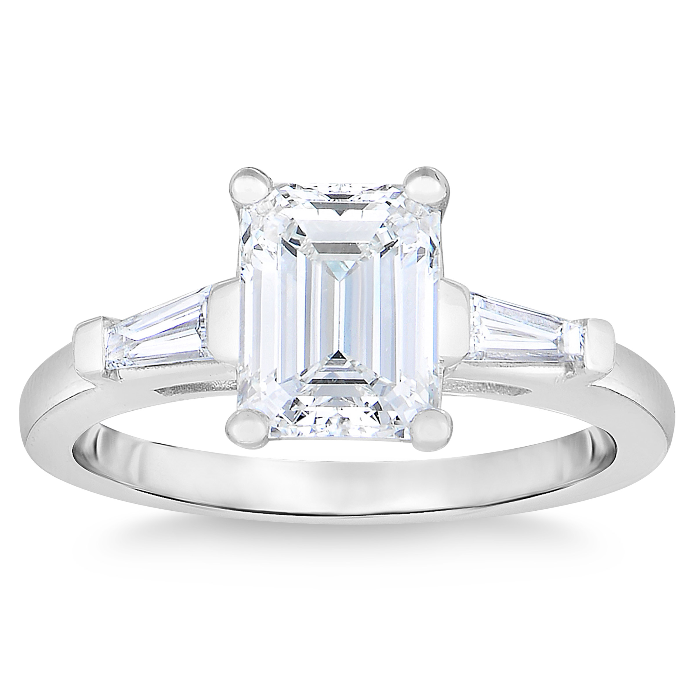 1.42 ctw Emerald and Tapered Baguette Cut, Clarity VVS1, Colour G, Diamond Engagement Ring