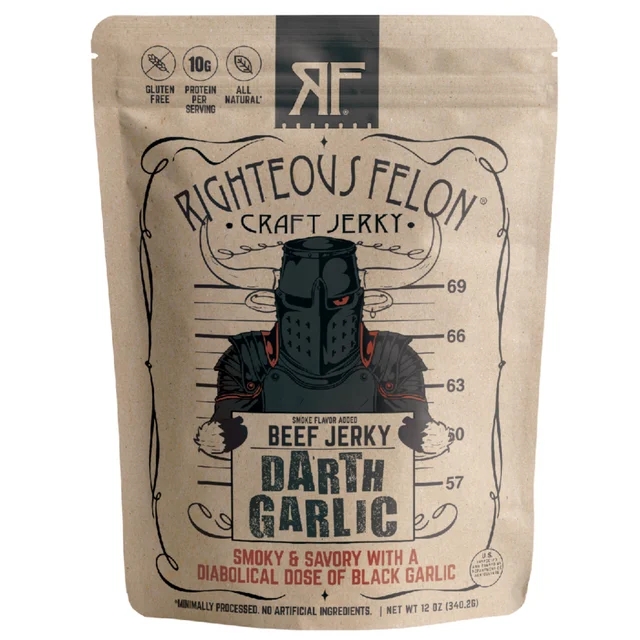 RIGHTEOUS FELON JERKY DARTH GARLIC BEEF 12 OUNCES