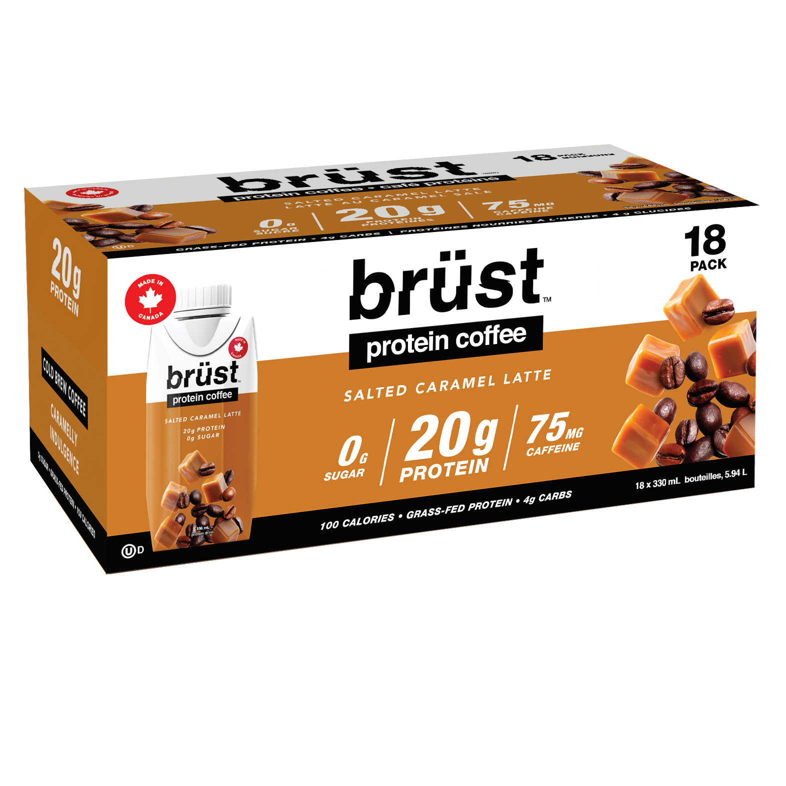 brüst Protein Coffee Salted Caramel Latte, 18 x 330 mL