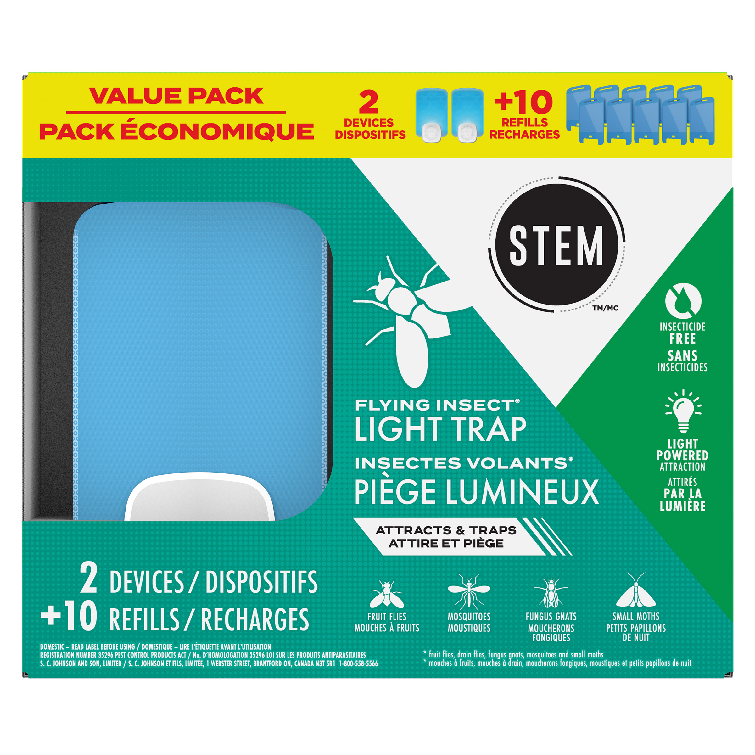 STEM Flying Insect Light Trap 2 Plug-Ins + 10 Cartridges