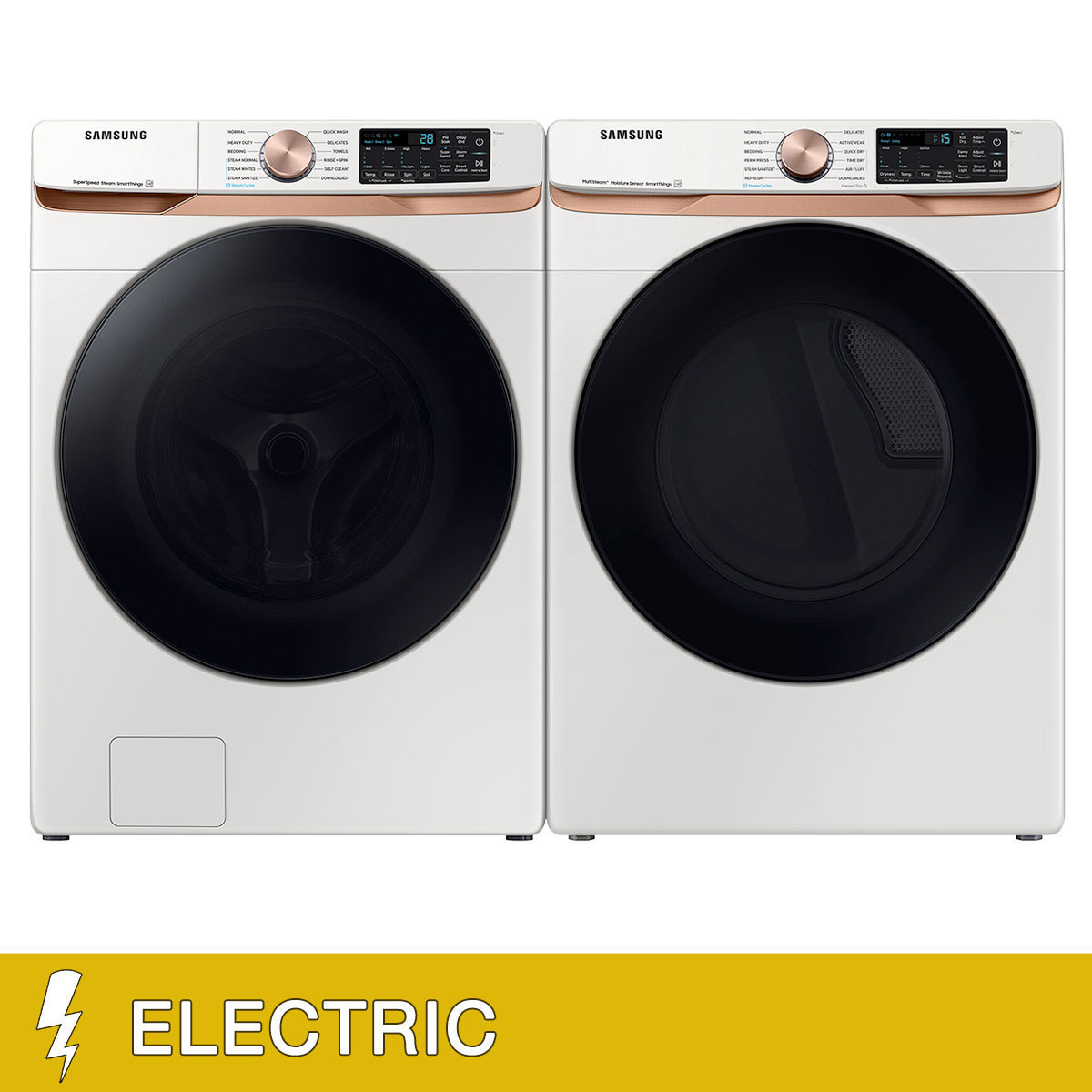 Samsung 5.0 cu. ft. Extra Large Capacity Smart Front Load Washer with Super Speed Wash and 7.5 cu. ft. Smart ELECTRIC Dryer