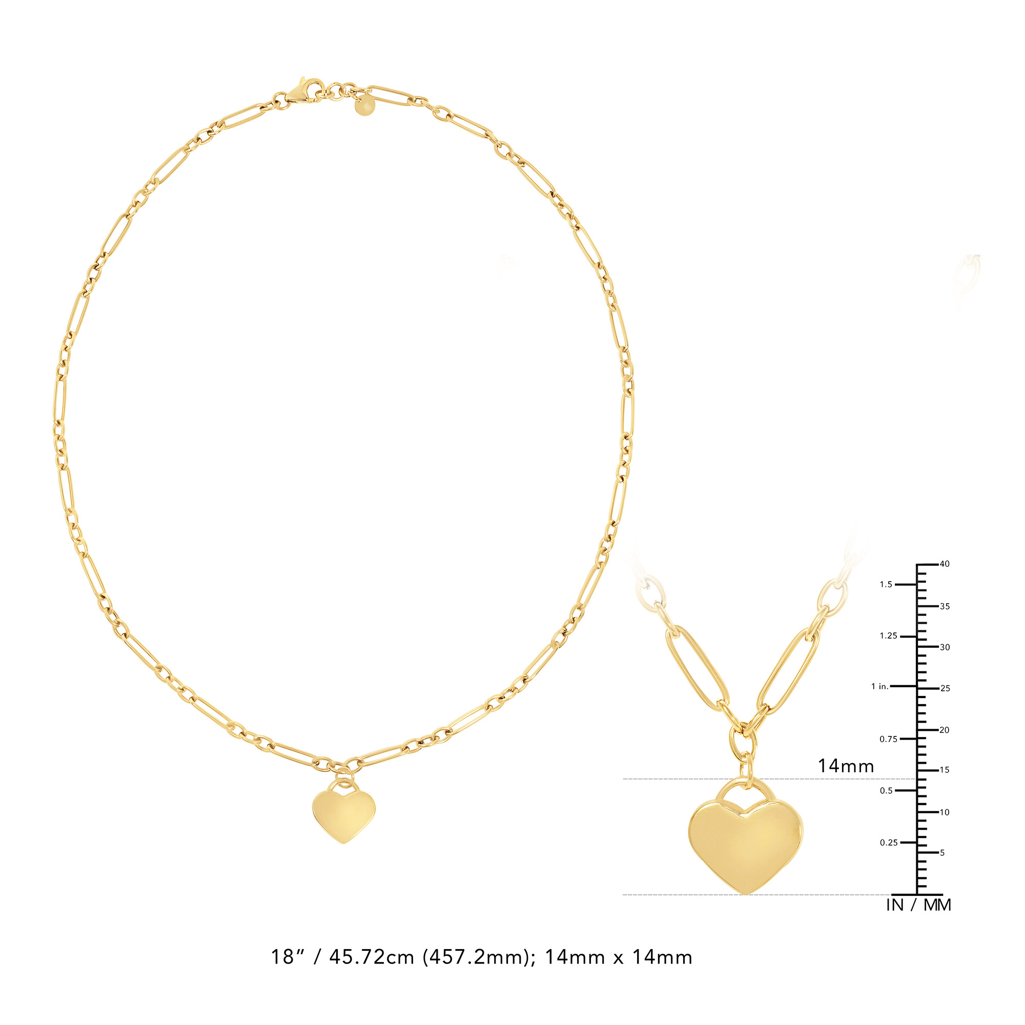 High Polish Heart on Paperclip Link Necklace in Yellow Gold | Costco