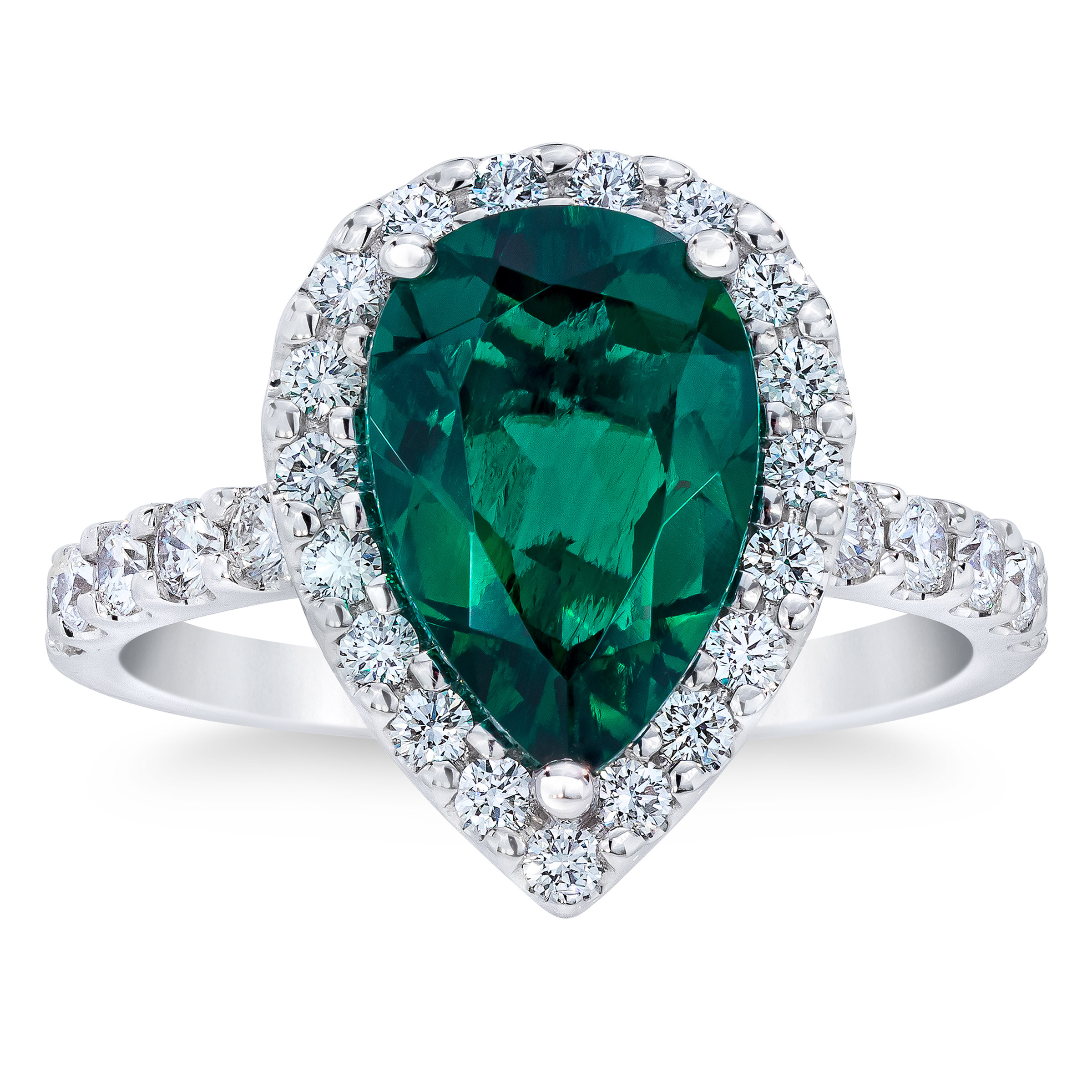 Lab Created Emerald and Diamond 14kt White Gold Ring