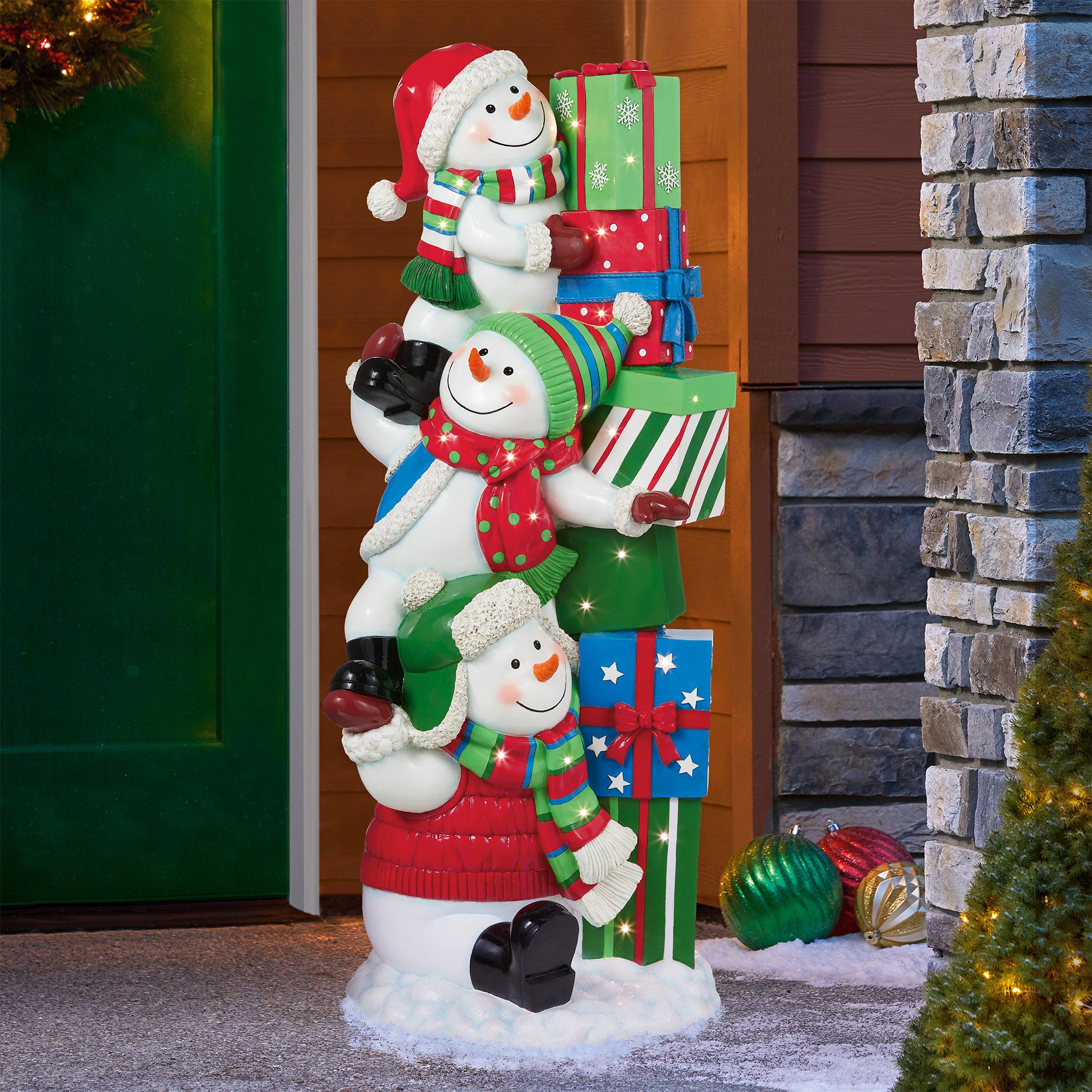 Three Snowmen Stacking Presents