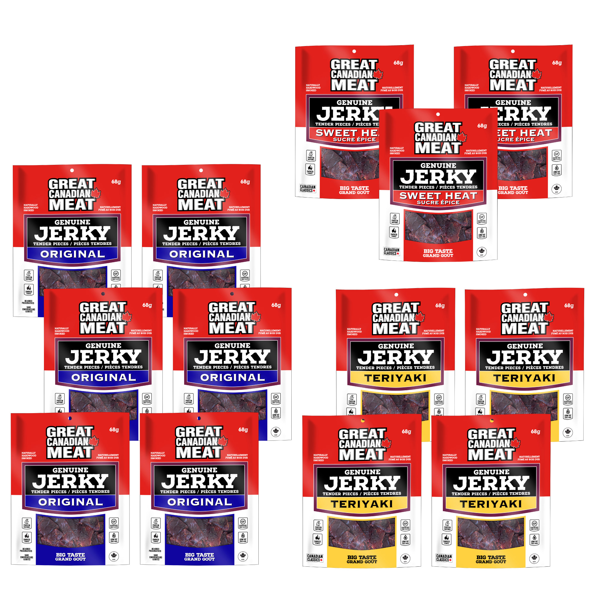 Great Canadian Meat Beef Jerky, Variety Pack, 13 × 68 g